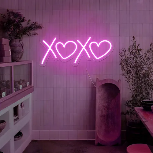 XOXO Heart Pink Neon Sign - Custom Canvas Now