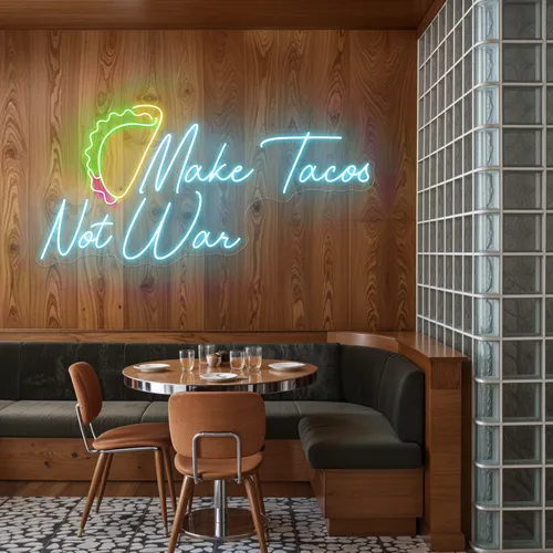 Spicy "Make Tacos Not War" Neon Sign - Custom Canvas Now