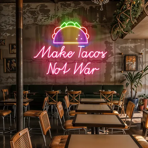 Crispy "Make Tacos Not War" Neon Sign - Custom Canvas Now