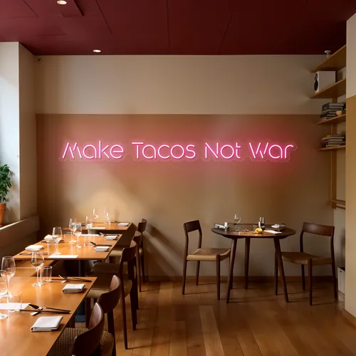 Mouthwatering "Make Tacos Not War" Neon Sign - Custom Canvas Now