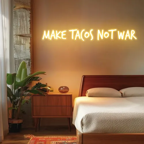 Zesty "Make Tacos Not War" Neon Sign - Custom Canvas Now
