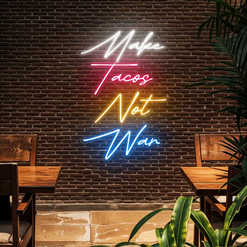 Flavorful "Make Tacos Not War" Neon Sign - Custom Canvas Now