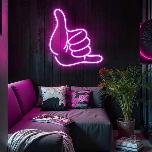 Pink Shaka Hand Neon Sign - Custom Canvas Now