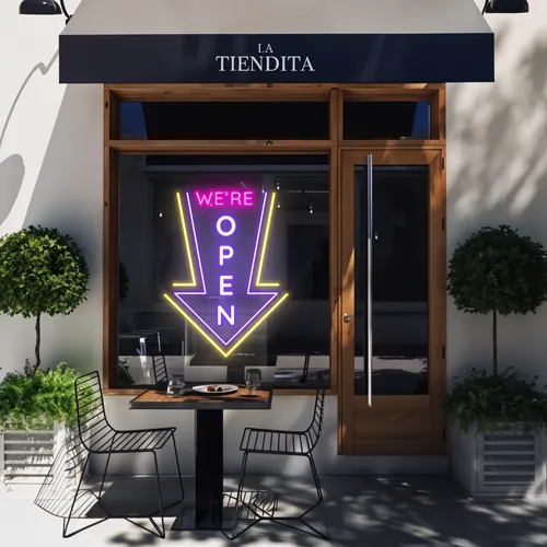 We're Open Vertical Neon Sign - Custom Canvas Now