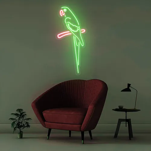 Green Parrot Vertical Neon Sign - Custom Canvas Now