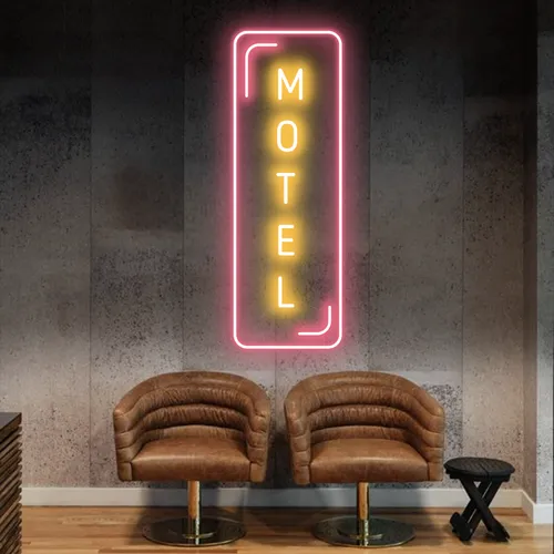 Motel Vertical Neon Sign - Custom Canvas Now