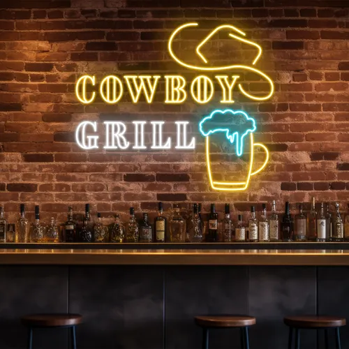 Cowboy Grill Neon Sign - Custom Canvas Now
