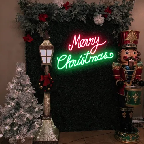 Merry Christmas Script Neon Sign - Custom Canvas Now