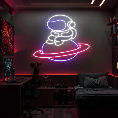 Astronaut In Saturn Neon Sign - Custom Canvas Now