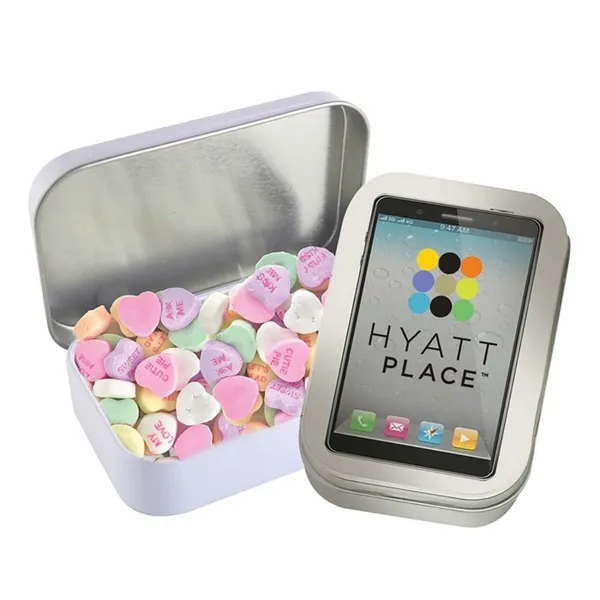 Rectangular Tin - Imprinted Conversation Hearts - Custom Canvas Now