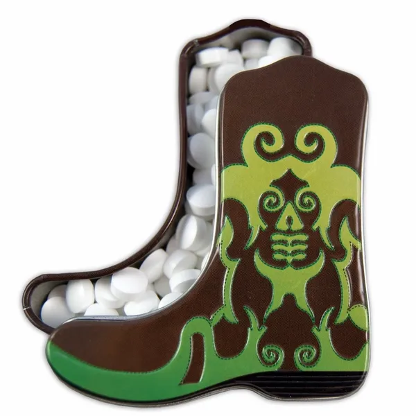 Green Cowboy Boot-Shaped Mint Tin - Custom Canvas Now