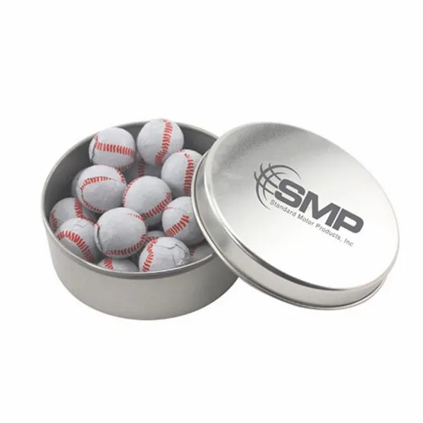 Round Tin with Chocolate Baseballs - SBF3000 - Custom Canvas Now