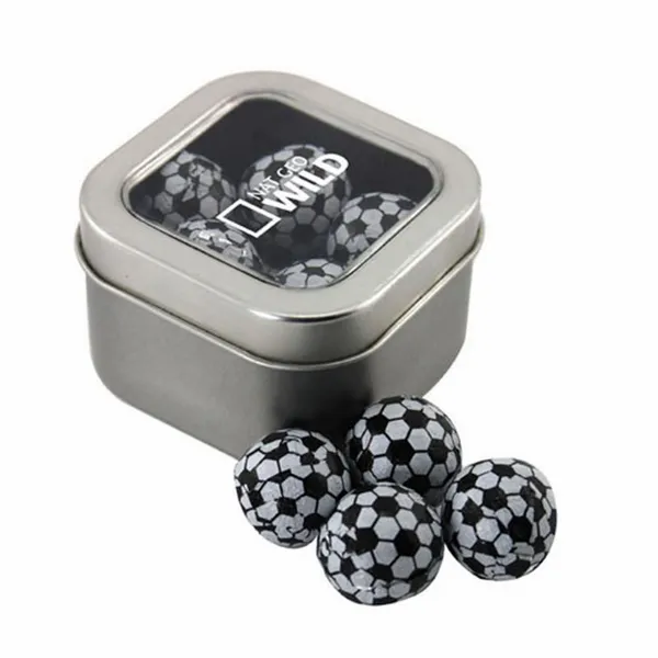 Window Tin with Chocolate Soccer Balls - SBF2500 - Custom Canvas Now