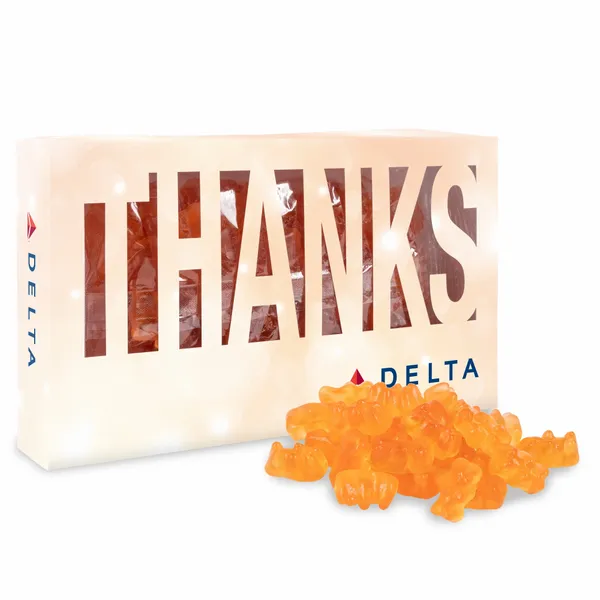 Thanks Die Cut Box with Champagne Gummy Bears - Custom Canvas Now