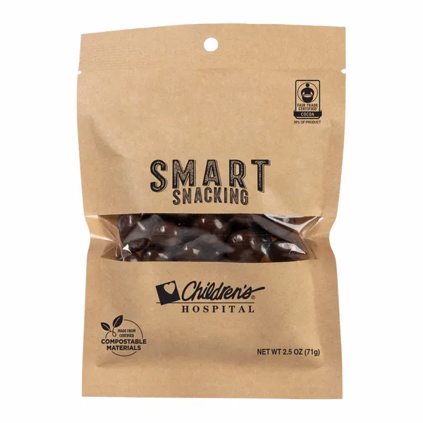 FairTrade Dark Chocolate Almonds in Compostable Kraft Pouch - Custom Canvas Now