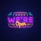 We're Open with Wave Lines Neon Sign - Custom Canvas Now