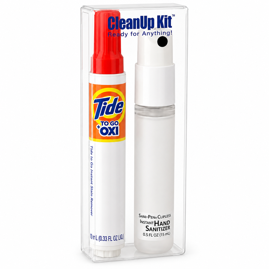 CleanUp Kit - Tide® to Go + Oxi and Sani-Pen® Clipless™ Travel Kits - Custom Canvas Now