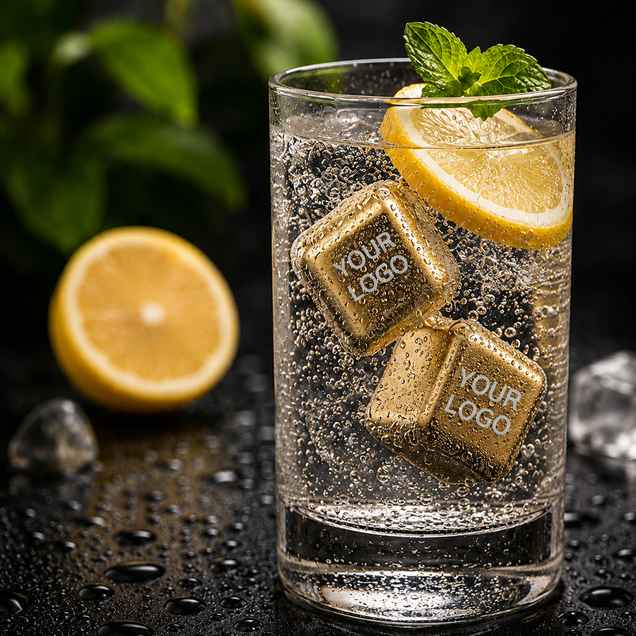 Gold Stainless Steel Ice Cubes - Custom Canvas Now