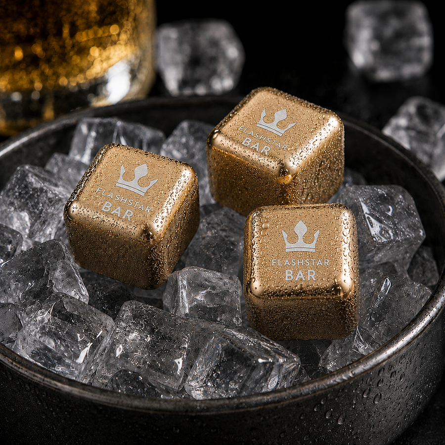 Gold Stainless Steel Ice Cubes - Custom Canvas Now