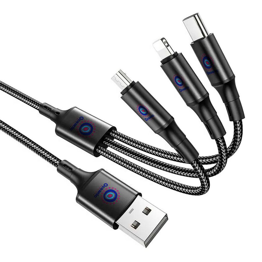 Nylon Braided 3-in-1 Charging Cables - Custom Canvas Now